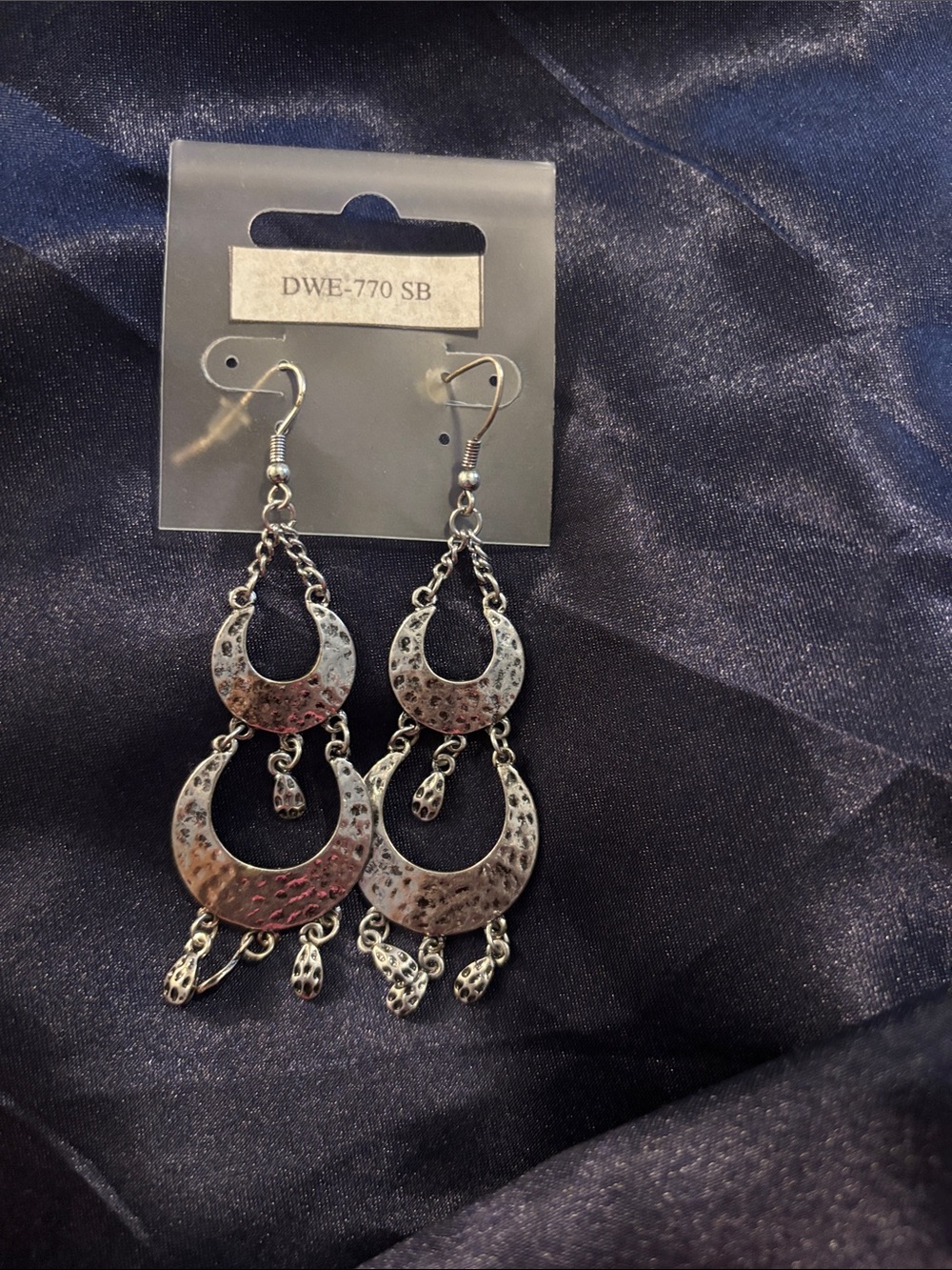 Hammered Double Crescent Dangle Earrings in Silver
